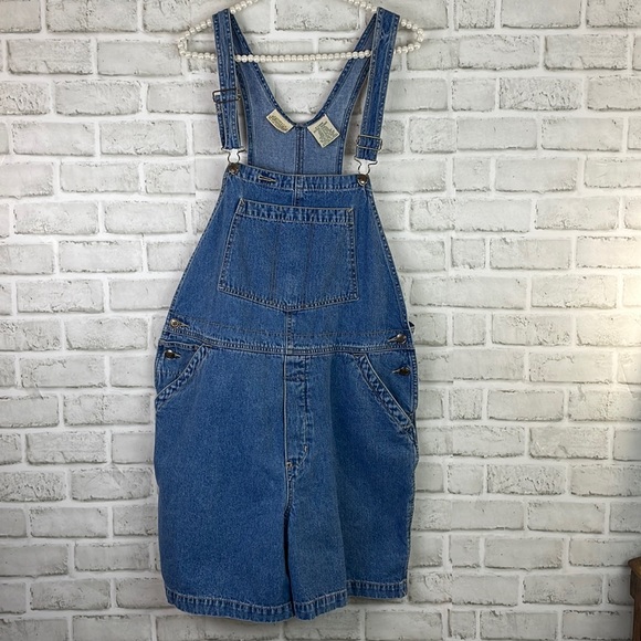 St. John's Bay Pants - St Johns Bay Denim Overall Shorts - Women Blue Bib Style Size XL